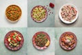 Food collage with salads dishes of world cuisine Royalty Free Stock Photo