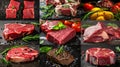 Food collage of various beef steak raw fresh meat. Royalty Free Stock Photo