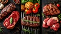 Food collage of various beef steak raw fresh meat. Royalty Free Stock Photo