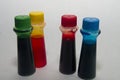 Food coloring bottles on white Royalty Free Stock Photo