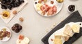 Food composition cheese plate with cheese, dry meats, various fr Royalty Free Stock Photo