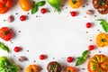 Food composition. italian cuisine cooking concept. frame made of colorful organic vegetables on white background Royalty Free Stock Photo