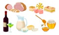 Food Compositions with Pastry and Dairy Products Vector Set