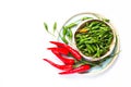 Food concept Chili Padi, Bird`s Eye Chili, Thai pepper and red c Royalty Free Stock Photo