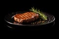 Grilled meat steak on plate in black background with copy space Royalty Free Stock Photo