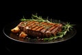 Grilled meat steak on plate in black background with copy space Royalty Free Stock Photo