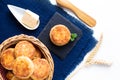 Food concept Homemade browned crust butter milk American biscuits or Scones with copy space