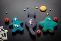 Food concept homemade fancy monster fondant sugar cookies for pa