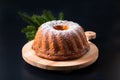 Food Concept homemade Gugelhupf, Guglhupf, Kugelhopf, kouglof bundt yeast cake of Central Europe on black background Royalty Free Stock Photo