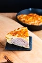 Food concept homemade pork pie or meat pie on stone plate and ca Royalty Free Stock Photo