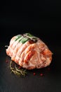 Food concept homemade raw Stuffed Pork Tenderloin on black slate Royalty Free Stock Photo