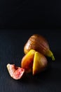 Food Concept organic figs on black slate board with copy space Royalty Free Stock Photo