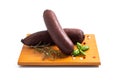 Food concept Raw Blood pudding black sausages on white backgroud