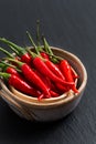 Food concept Thai red chili, Cayenne pepper on bamboo tray with Royalty Free Stock Photo