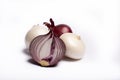 Food concept on white background, group of white and red onions Royalty Free Stock Photo