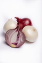 Food concept on white background, group of white and red onions Royalty Free Stock Photo