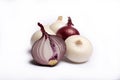 Food concept on white background, group of white and red onions Royalty Free Stock Photo