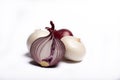 Food concept on white background, group of white and red onions Royalty Free Stock Photo