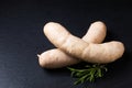 Food concept White sausages on black background with copy space