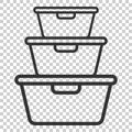 Food container icon in flat style. Kitchen bowl vector illustration on isolated background. Plastic container box business