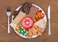 Food containing too much sugar on a plate Royalty Free Stock Photo