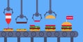 Food conveyor line burger production process robotic technology Royalty Free Stock Photo