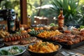 The food is cooked on the barbecue. Barbecue, corn cooked on the table. A picnic in the backyard during a family holiday