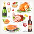 Food cooked dishes festive holiday celebration set collection