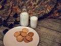 food drink milk cookie biscuit wooden table textile