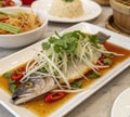 Close-up photo of steamed sea bass, Chinese cuisine and Chinese food Royalty Free Stock Photo