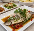 Close-up photo of steamed sea bass, Chinese cuisine and Chinese food Royalty Free Stock Photo