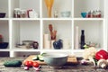 Food cooking background with vegetables. Blurred kitchen background. Healthy food and diet concept Royalty Free Stock Photo