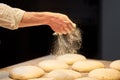 Chef or baker making bread dough at bakery Royalty Free Stock Photo