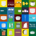 Food and cooking banner set with kitchenware utensils, Kitchen set of tools for cook or cooking meals. Vector