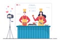 Food Cooking Blogger Background Create Content Creator About Making Good Food in the Kitchen at Home Flat Design Vector