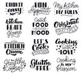 Food cooking lettering. Kitchen hand drawn typography lettering, food cooking recipes written phrases vector isolated