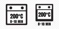 Food cooking package instruction vector label icons. Food cooking in microwave and baking in oven with temperature and time