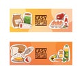 Food and cooking vector illustration. Easy recipes for life banner. Meat, onion, cucumber, tomato paste, fish, eggs