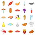 Food court icons set, cartoon style