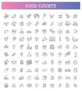 Food courts icons set. Outline set of food courts vector icons Royalty Free Stock Photo