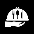 Food cover vector icon, Food Serving Tray Platter Icon on dark background