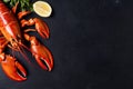 red seafood background crayfish black crawfish lobster boiled cooked claw food. Generative AI. Royalty Free Stock Photo