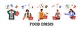 Food crisis banner or poster with frustrated people, flat vector illustration.