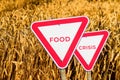 Food crisis concept. Two red road signs. Defocus blank empty triangle red warning road sign on nature background. Hunger Royalty Free Stock Photo