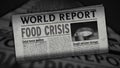 Food crisis news, famine and hunger disaster retro newspaper printing press