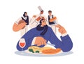 Food critic in haute cuisine restaurant. Important guest, foodie tasting dish and wine. Gourmet guide eating, estimating