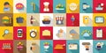 Food critic icons set flat vector. Food social review