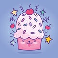 Food cute cupcake sprinkles fruit stars cartoon Royalty Free Stock Photo