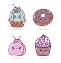 Food cute dessert cupcakes fruit donut cartoon icons