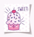 Food cute drawing cupcake in dotted paper cartoon